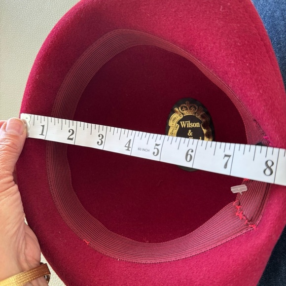 Wilson & Stafford Hatmakers Vintage Red Felt Brimmed Cloche Women's Hat - Picture 9 of 9